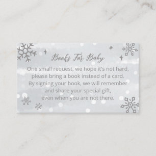Silver Grey Snowflakes Baby Shower Books For Baby Enclosure Card