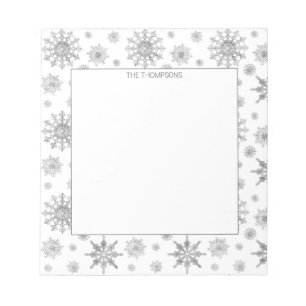 Silver Grey Snowflakes Pattern & Custom Text Notepad
