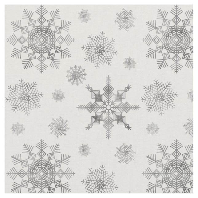 Silver Grey Snowflakes Pattern Fabric (Close Up)