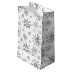 Silver Grey Snowflakes Pattern Small Gift Bag