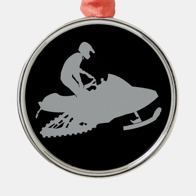 Silver Grey Snowmobiler Metal Tree Decoration (Front)