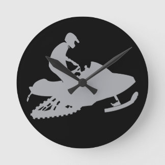 Silver Grey Snowmobiler Round Clock