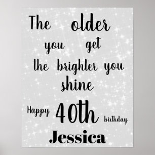 Silver Grey sparkle 40th Birthday Name Poster