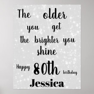 Silver Grey sparkle 80th Birthday Name Poster