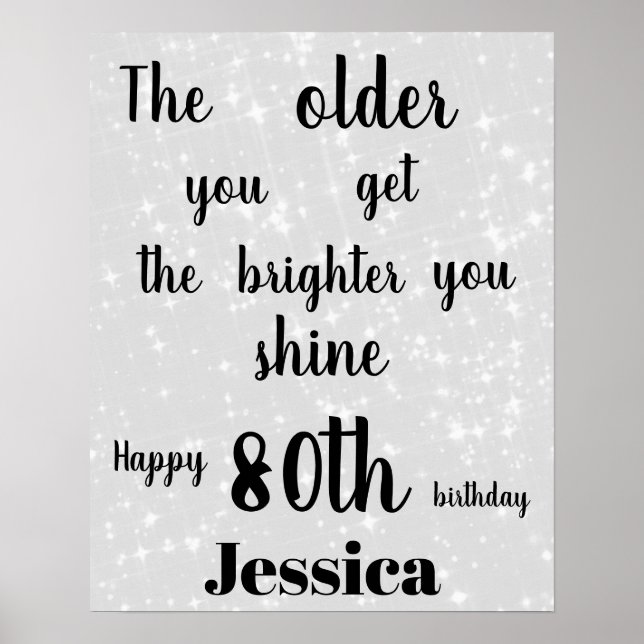 Silver Grey sparkle 80th Birthday Name Poster (Front)