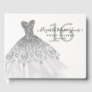 Silver Grey Sparkle Glitter Dress 16th Birthday Guest Book
