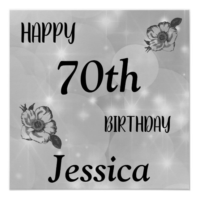 Silver grey sparkle Happy 70th Birthday Poster (Front)