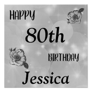 Silver grey sparkle Happy 80th Birthday Poster