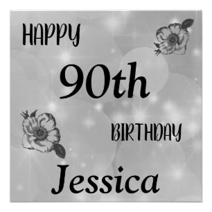 Silver grey sparkle Happy 90th Birthday Poster