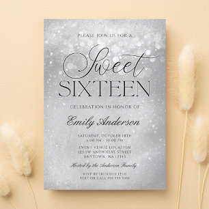 Silver Grey Sparkle Sweet 16 Invitation