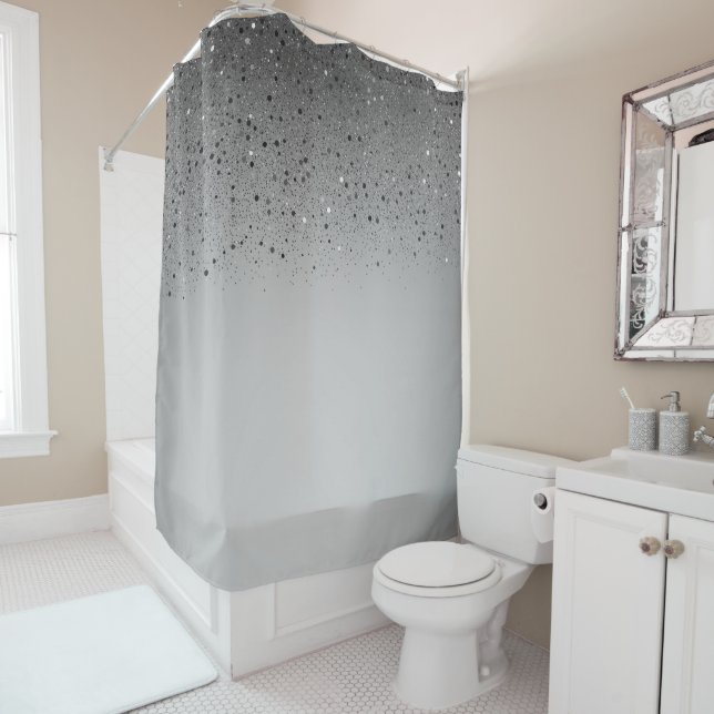 Silver Grey Sparkly Sparkle Glitter Shower Curtain (In Situ)