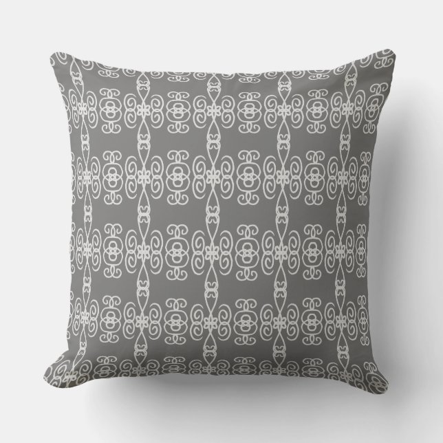 Silver Grey Spiral Geometric Shape Pattern Cushion (Front)
