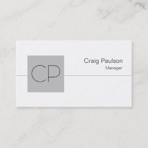 Silver Grey Square White Monogram Business Card