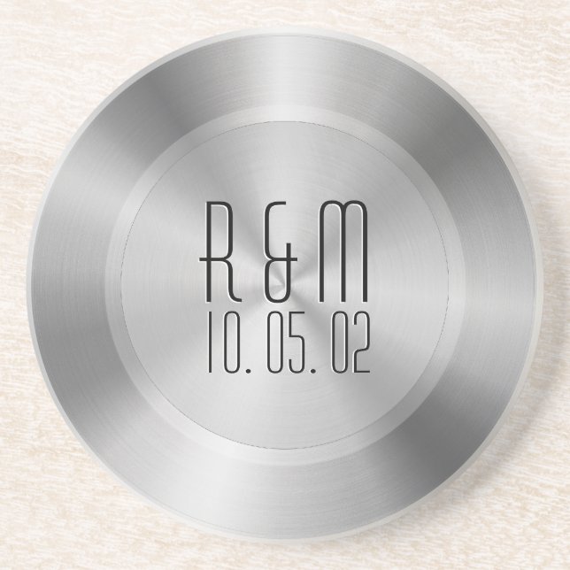 Silver Grey Stainless Steel 2 Look Monogram Coaster (Front)