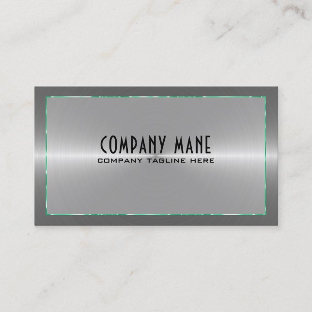 Silver Grey Stainless Steel GREEN Blue Accents Business Card (Front)