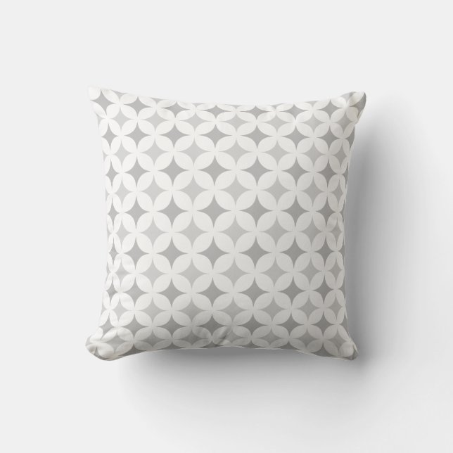 Silver Grey Star Pattern on White Throw Pillow (Front)