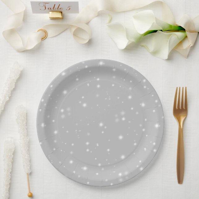Silver Grey Starlight Paper Plate (Wedding)