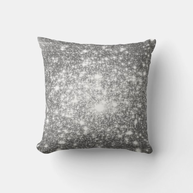 Silver Grey Stars Astral Glitter Cushion (Front)