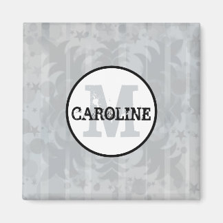 Silver Grey Stars Modern Monogram Damask Stars Magnet
