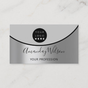 Silver Grey Steel Metal Professional Logo Elegant Business Card