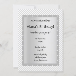 Silver Grey STRIPE STAR party invitations