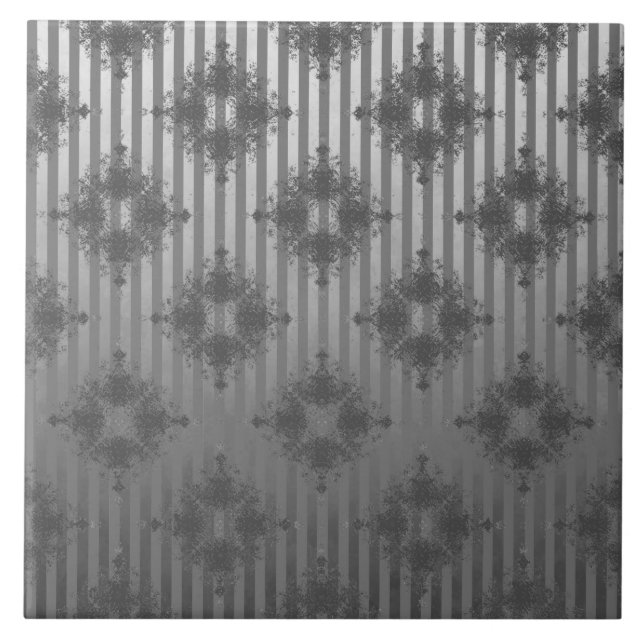 Silver Grey Striped Hollywood Regency Pattern Tile (Front)