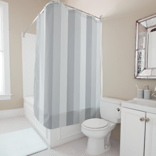 Silver Grey Striped Shower Curtain (In Situ)