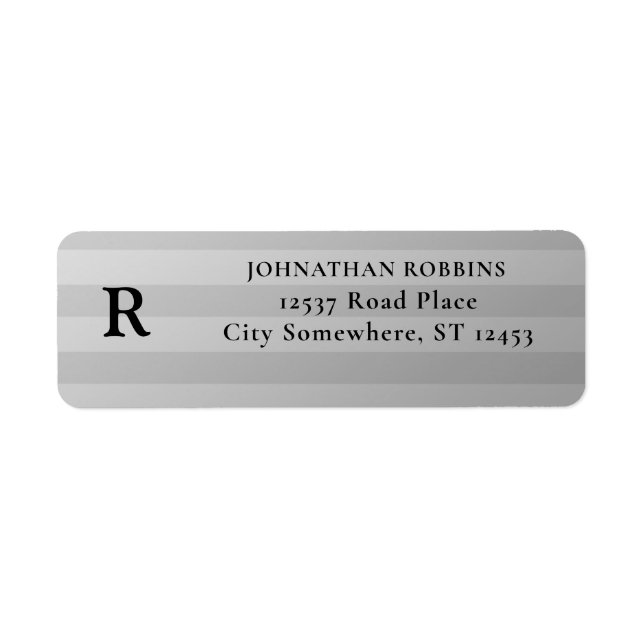 Silver & Grey Stripes Monogram Return Address (Front)