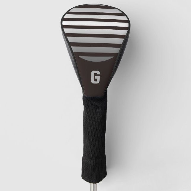 Silver Grey Stripes with Monogram Golf Head Cover (Front)