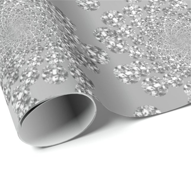 Silver Grey Swarovski Crystals Spiral Diamond Wrapping Paper (Roll Corner)
