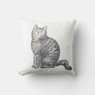 Silver Grey Tabby Cat Watercolor Kitten Kitty Mum Cushion