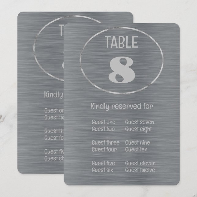 Silver Grey  Table Number and Place Card  (Front/Back)
