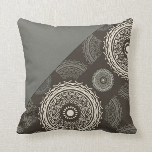 Silver Grey Taupe Circles Abstract Cushion