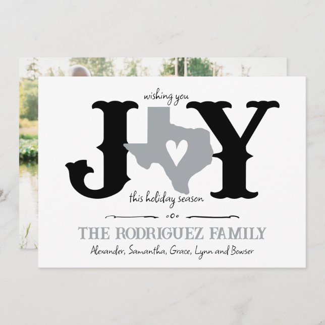 Silver Grey Texas JOY Photo Holiday Card (Front/Back)
