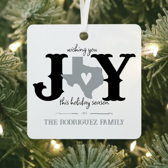 Silver Grey Texas JOY Photo Holiday Metal Tree Decoration (Insitu)