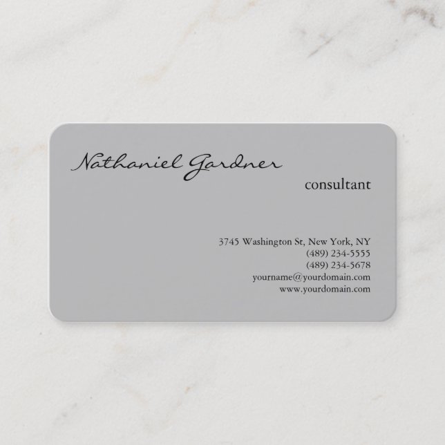 Silver Grey Trendy Plain Creative Modern Business Card (Front)