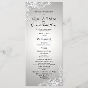 Silver Grey Vintage Floral Lace Wedding Program Programme