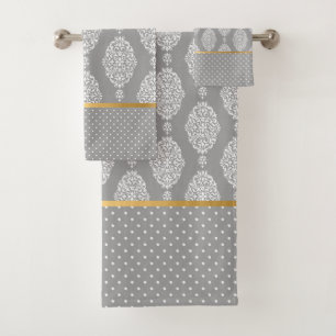 SILVER GREY VINTAGE SPOT BATHROOM TOWEL SET