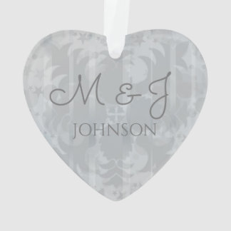 Silver Grey Wedding Day Personalised Decor Heart Ornament