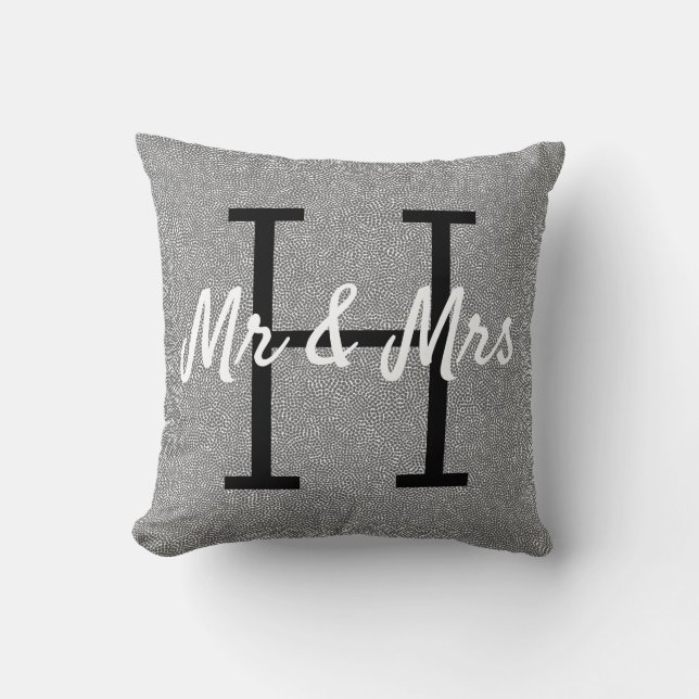 Silver Grey White Abstract Pattern Monogram Cushion (Front)