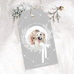 Silver Grey & White Christmas Wreath Photo Gift Tags<br><div class="desc">Holiday photo gift tag with a simple Christmas wreath. For more advanced customisation of this design,  please click the DESIGN TOOL BUTTON above!</div>