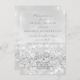 Silver Grey White Glitter Bridal Shower Invitation
