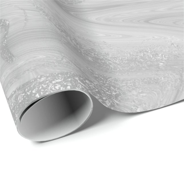 Silver Grey White Marble Molten Metallic Shiny Wrapping Paper (Roll Corner)