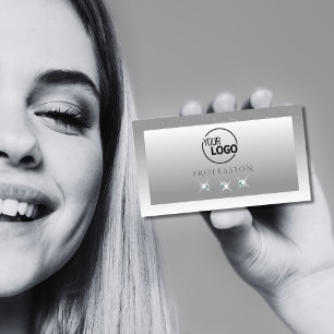 Silver Grey White Ombre Sparkling Jewels with Logo Business Card