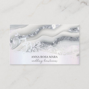 *~* Silver Grey White Ornate QR Agate AP66 Glam Business Card
