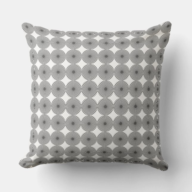 Silver Grey & White Rising Sun Pattern Cushion (Front)