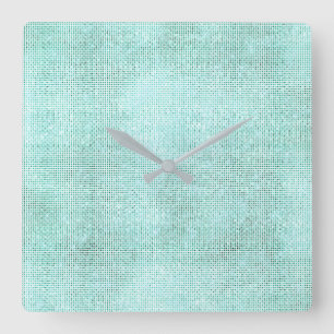 Silver Grey White Sequin Metallic Aqua Beach Square Wall Clock