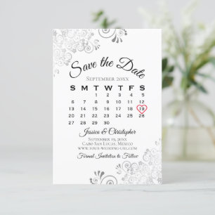 Silver Grey White Simple Elegant Wedding Calendar Save The Date