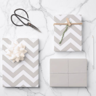 Silver Grey & White Thick Chevron Wedding Birthday Wrapping Paper Sheet