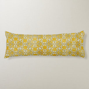 Silver Grey Yellow Dancing Scrolls Pattern Body Cushion